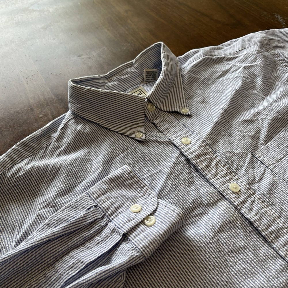 LL Bean Mens LT Traditional Fit Striped Seersucker Long Sleeve Shirt Large Tall